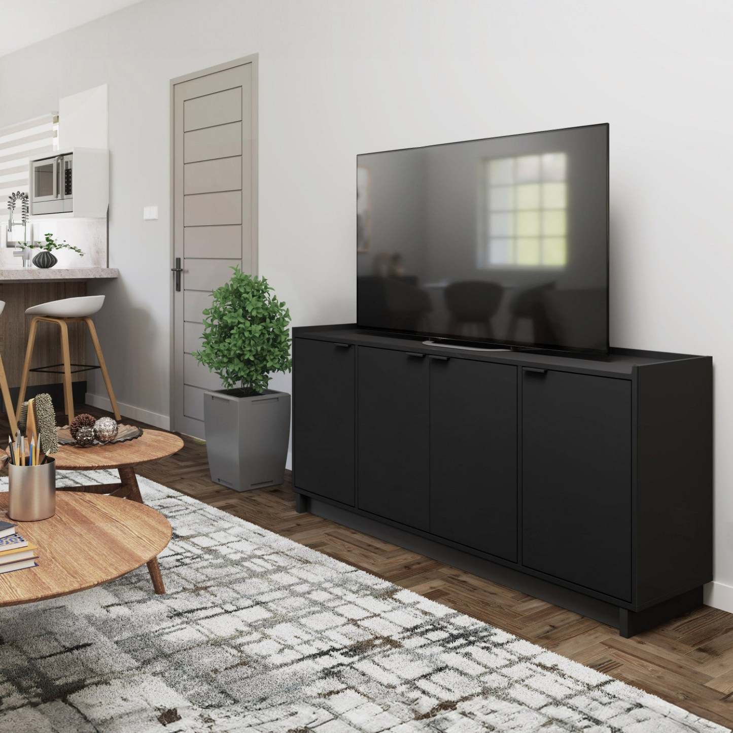 Prepac Simply Modern 4-Door Console Buffet - Noir|Console Simply Modern de Prepac à 4 portes - noire