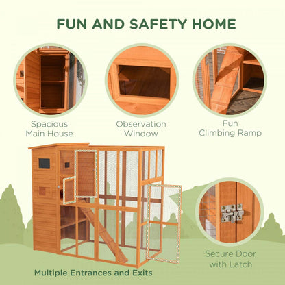 Pawhut Grande Catio Enclos Extérieur Pour Chats Résistant aux Intempéries Maison Pour Chats Avec Condo, Chat En Bois Intérieur