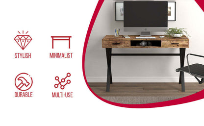 Bureau d’ordinateur de 47 po avec 2 tiroirs et 1 tablette - bois recyclé brun avec métal noir