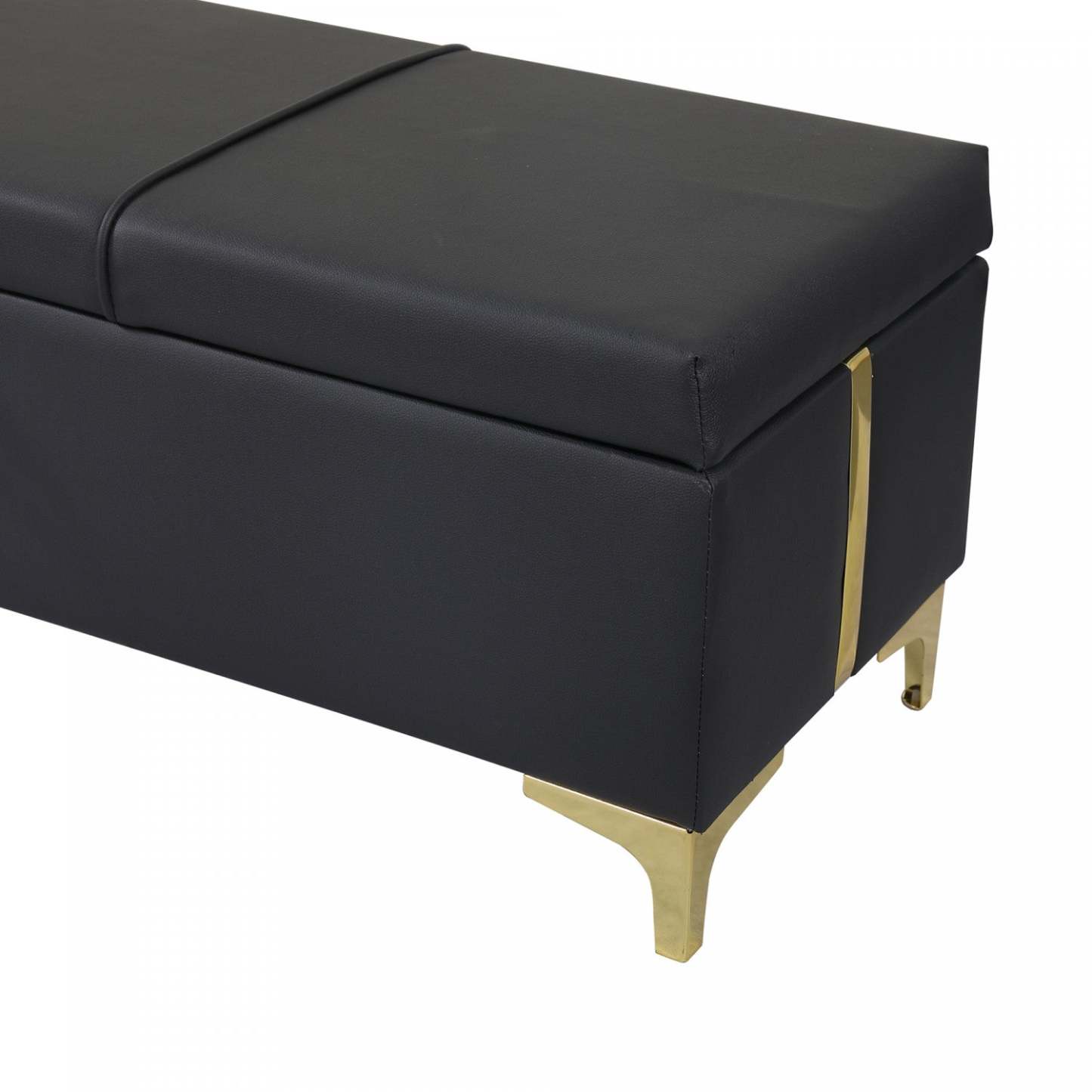Banc ottoman de rangement rembourré en velours doux Tony avec pieds en métal,noir | Banc Coffre De Rangement Tony En Velours Doux Avec Pieds Métalliques, Noir