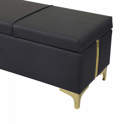 Banc ottoman de rangement rembourré en velours doux Tony avec pieds en métal,noir | Banc Coffre De Rangement Tony En Velours Doux Avec Pieds Métalliques, Noir