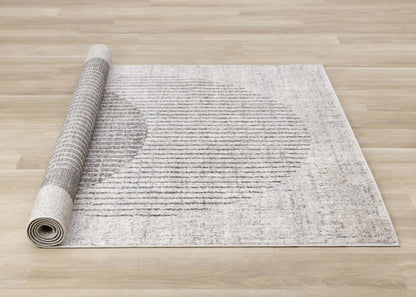 Carpette à poil court doux Solace grise et blanche à motif de cercles qui fusionnent - 3 pi 11 po x 5 pi 7 po