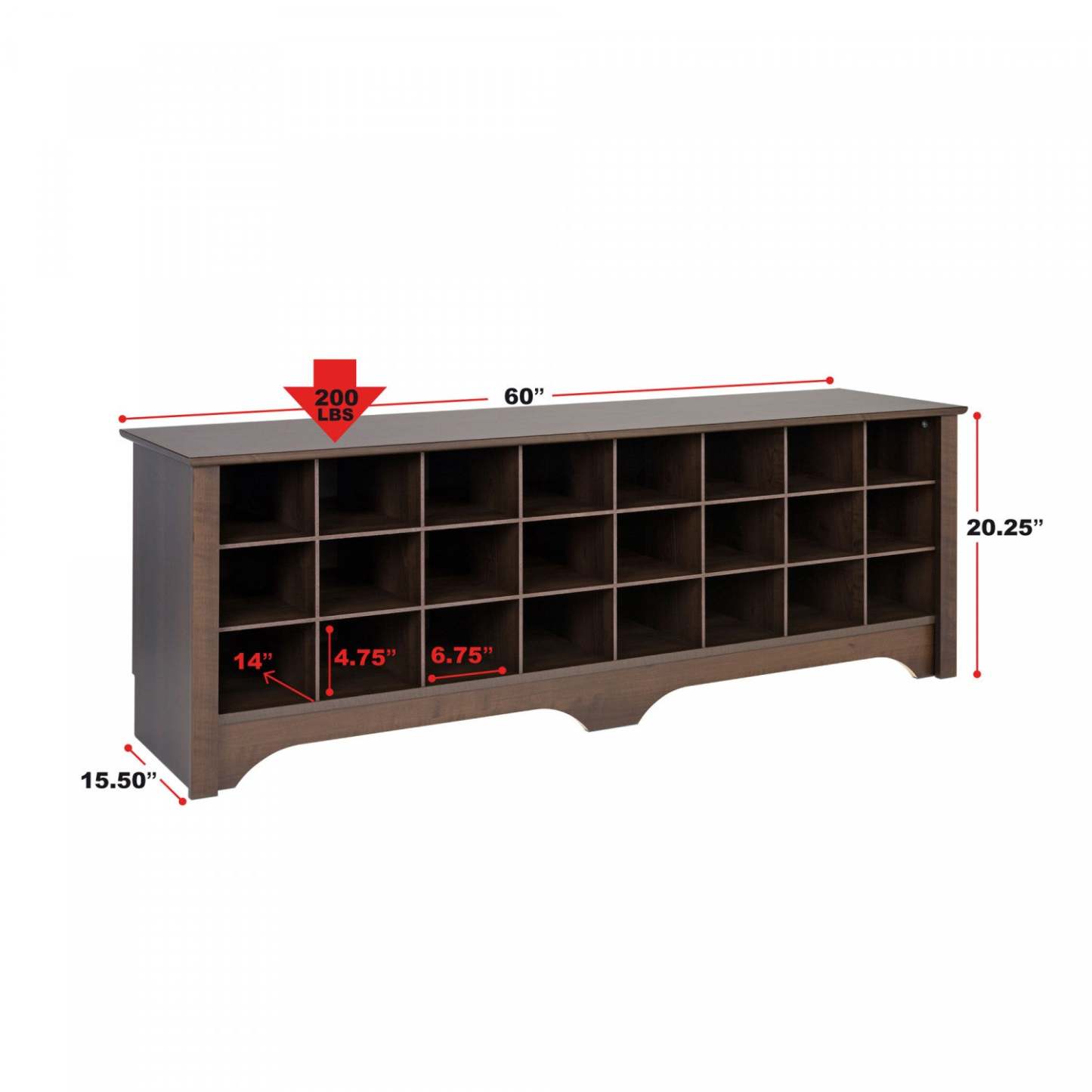 Twenty-Four Pair Shoe Storage Cubby Bench - Espresso|Banc à compartiments de rangement pour 24 paires de chaussures - espresso