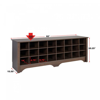 Twenty-Four Pair Shoe Storage Cubby Bench - Espresso|Banc à compartiments de rangement pour 24 paires de chaussures - espresso