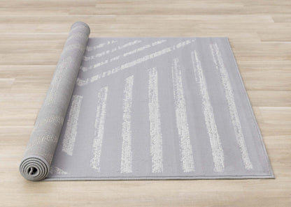 Tapis à rayures modernes Forte gris blanc - 5'3 x 7'5|Tapis Forte gris et blanc à rayures modernes - 5 pi 3 po x 7 pi 5 po