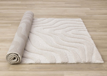 Lincoln Modern Luxurious Plush White Curves Area Rug - 6'7 x 9'6|Carpette moderne, luxueuse et moelleuse Lincoln blanche à motif de courbes - 6 pi 7 po x 9 pi 6 po