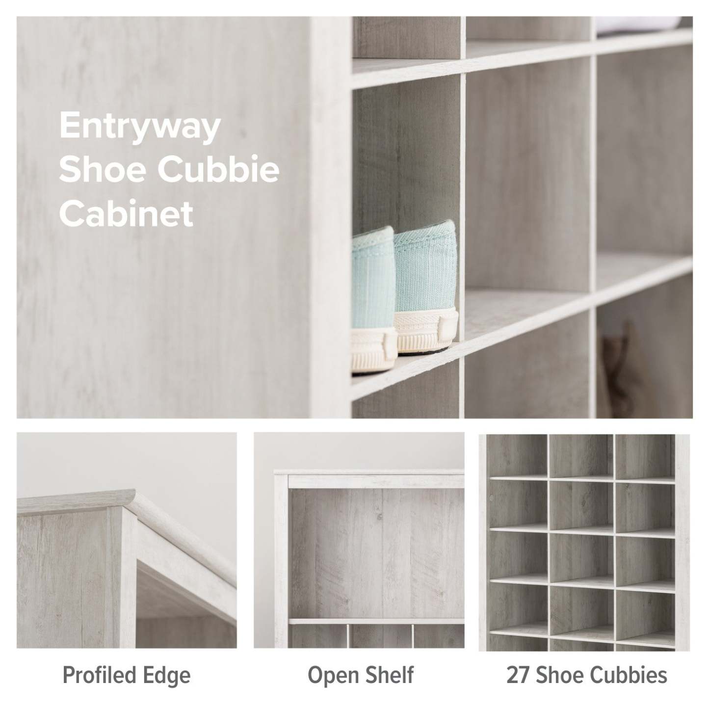 Rustic Ridge Farmhouse Shoe Storage Cabinet - Washed White|Armoire de rangement pour chaussures Rustic Ridge champêtre - blanc vieilli