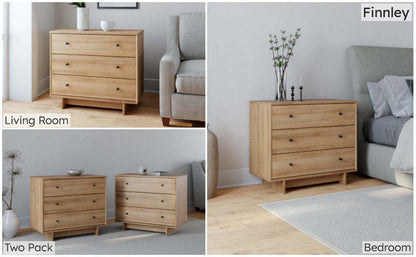 Prepac Finnley 3-Drawer Nightstand - Natural Oak|Table de nuit Finnley de Prepac à 3 tiroirs - chêne naturel