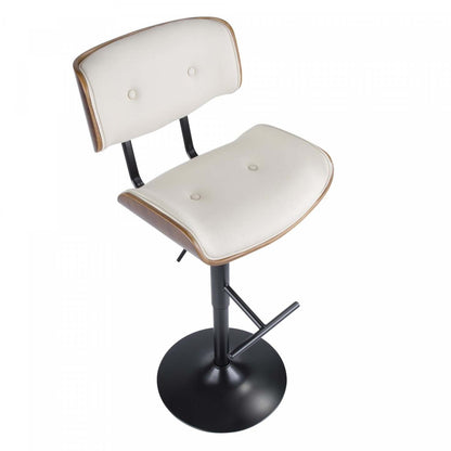 LumiSource Lombardi Faux Leather Mid-Century Modern Adjustable Barstool - Walnut/Cream|Tabouret de bar réglable moderne du milieu du 20e siècle Lombardi en similicuir - noyer/crème