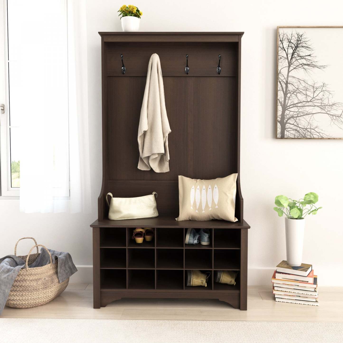 Arbre d'entrée avec rangement pour chaussures - Espresso|Portemanteau avec rangement pour chaussures - espresso