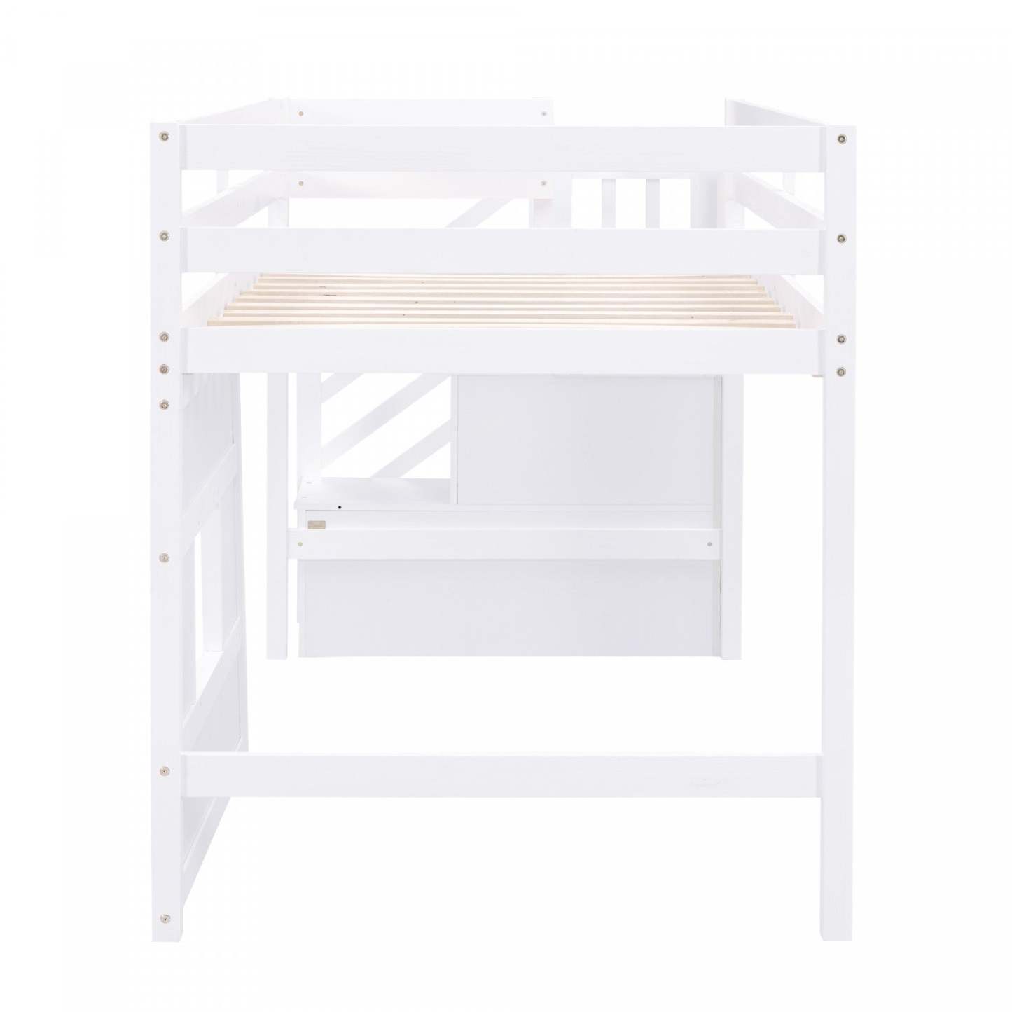 Lit mezzanine simple Martin en bois massif avec escalier de rangement, fenêtre de jeu, lumière LED - Blanc | Martin – Lit Mezzanine Simple En Bois Massif Avec Escaliers De Rangement, Fenetre Ludique Et Eclairage Del – Blanc
