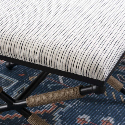 Ashburn Campaign Fabric Accent Stripe Ottoman - Black|Pouf d'appoint Ashburn Campaign en tissu rayé - noir