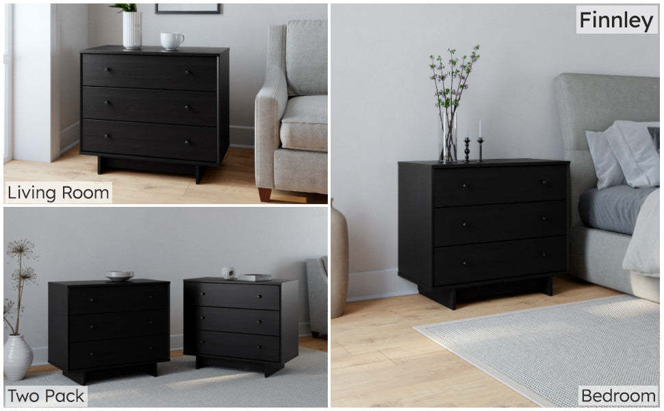 Prepac Finnley 3-Drawer Nightstand - Chêne noir|Table de nuit Finnley de Prepac à 3 tiroirs - chêne noir