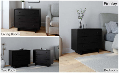 Prepac Finnley 3-Drawer Nightstand - Chêne noir|Table de nuit Finnley de Prepac à 3 tiroirs - chêne noir