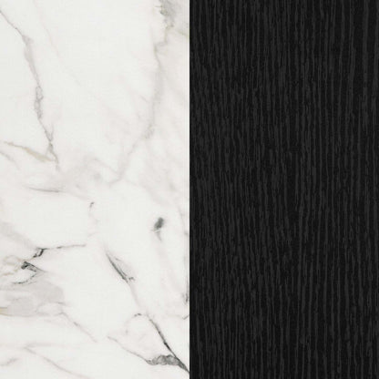 Buffet Mezzy à 2 portes avec rangement ouvert - Chêne noir et faux marbre blanc | Mezzy Buffet 2 Portes Avec Rangement Ouvert - Chene Noir Et Faux Marbre Blanc