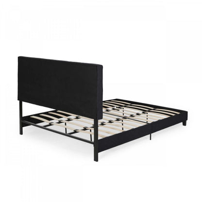 Cadre de lit plateforme Lucia capitonné avec coutures gaufrées, taille King, noir | Lucia Cadre de lit plateforme capitonné avec coutures gaufrées, taille King, noir