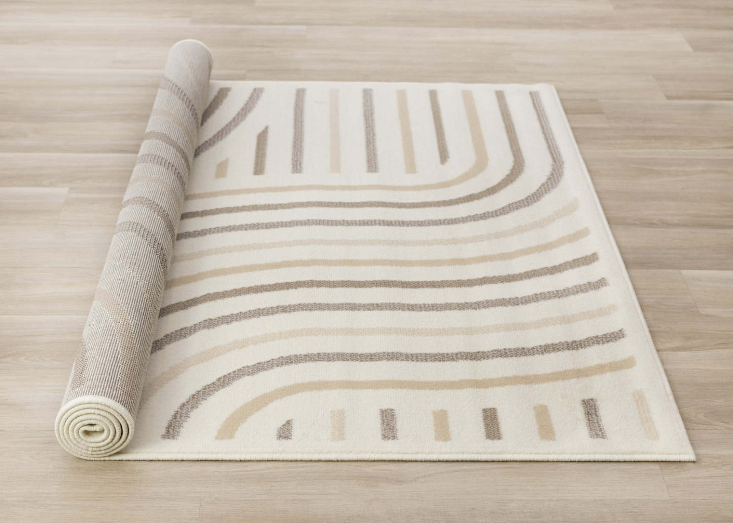 Tapis Forte Cream Beige Brown Curvy Lines - 5'3 x 7'5|Carpette Forte crème, beige et brune à motif de lignes courbées - 5 pi 3 po x 7 pi 5 po