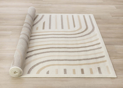 Tapis Forte Cream Beige Brown Curvy Lines - 5'3 x 7'5|Carpette Forte crème, beige et brune à motif de lignes courbées - 5 pi 3 po x 7 pi 5 po