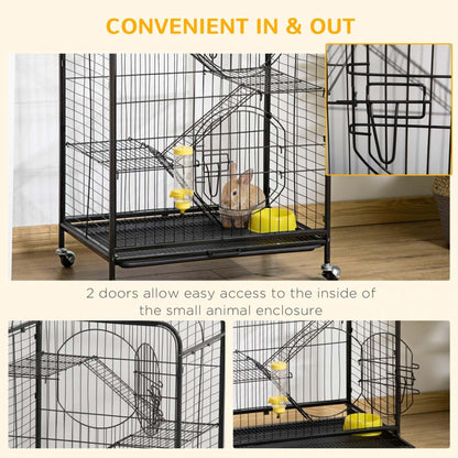 Pawhut Cage Métallique 4 Niveaux Pour Petits Animaux Avec Roues, Parc Pour Lapins Métallique Avec 2 Portes, Plateformes, Rampe | Pawhut Cage Pour Petits Animaux 37 Lapin Furet Chinchilla Avec 2 Portes Plateforme Rampe Métal Noir