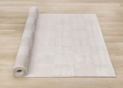 Tapis Leonardo blanche et grise à motif de carreaux - 5 pi 3 po x 7 pi 7 po