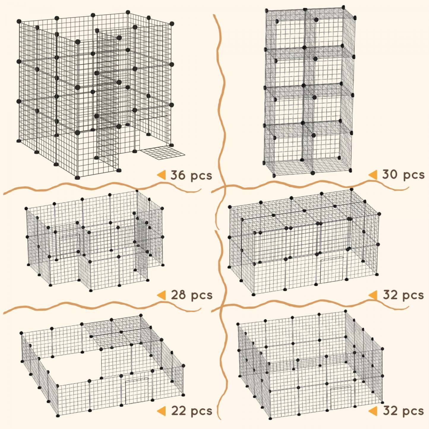 Pawhut 36 Pcs Metal Mesh Pet Playpen Portable DIY Small Animal Cage House Kennel Crate Clôture Avec Ma|Cage Parc Enclos Pour Animaux Domestiques L 146 XL 73 XH 73 Cm Modulable 2 Niveaux 36 Panneaux Bor