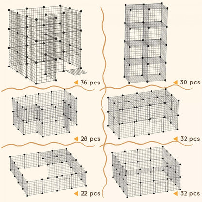 Pawhut 36 Pcs Metal Mesh Pet Playpen Portable DIY Small Animal Cage House Kennel Crate Clôture Avec Ma|Cage Parc Enclos Pour Animaux Domestiques L 146 XL 73 XH 73 Cm Modulable 2 Niveaux 36 Panneaux Bor