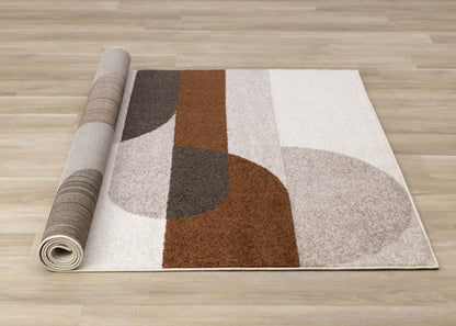 Marley Geometric Curves Taupe Oxblood Area Rug - 7'10 x 10'6|Carpette Marley taupe et rouge sang-de-bœuf à motif de courbes géométriques - 7 pi 10 po x 10 pi 6 po