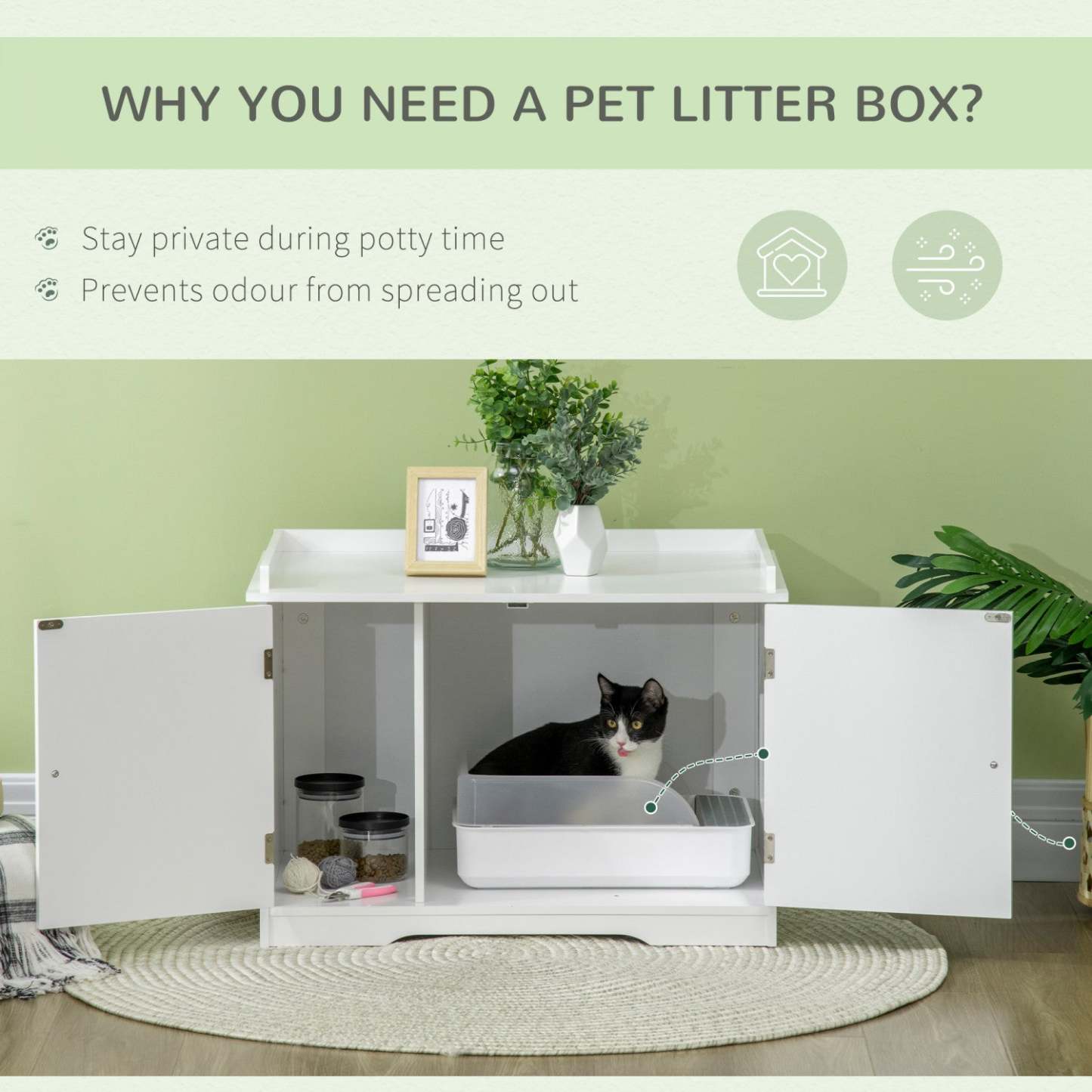 Pawhut Litière Cachée Enclos De Litière Meubles De Toilette Pour Chats Avec Rangement, Diviseur Réglable, Maison Pour Animaux Intérieure