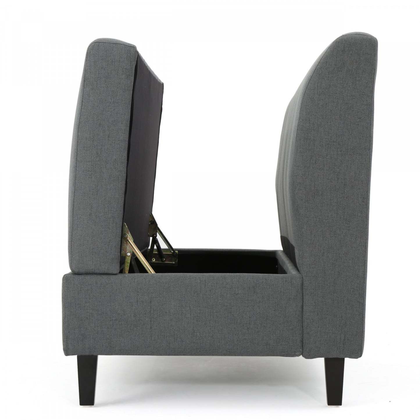 Haley Fabric Armless Loveseat With Hidden Storage And Wood Legs - Charcoal | Causeuse Sans Accoudoirs Haley En Tissu Avec Rangement Dissimulé Et Pattes En Bois - Charbon