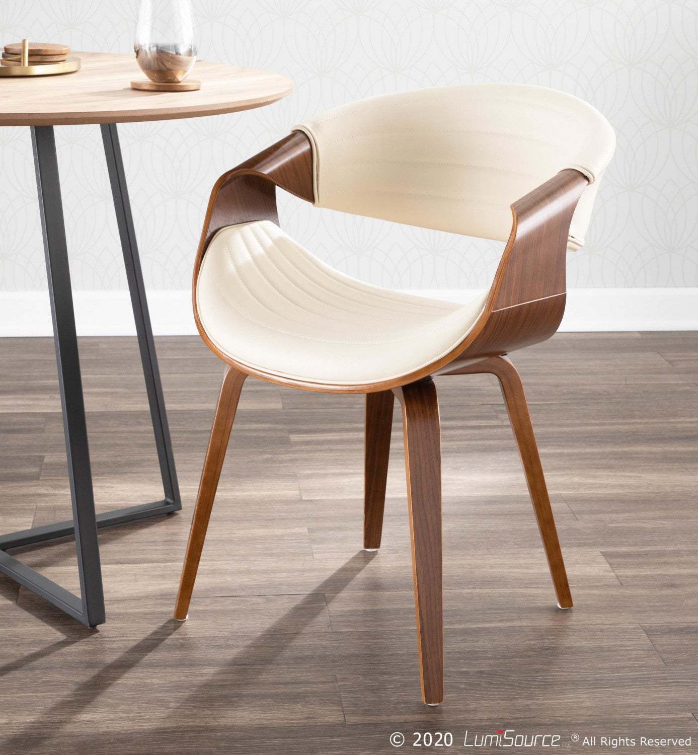 LumiSource Symphony Faux Leather Mid-Century Modern Dining Accent Chair - Walnut/Cream|Chaise d’appoint de salle à manger moderne du milieu du 20e siècle Symphony en similicuir - noyer et crème