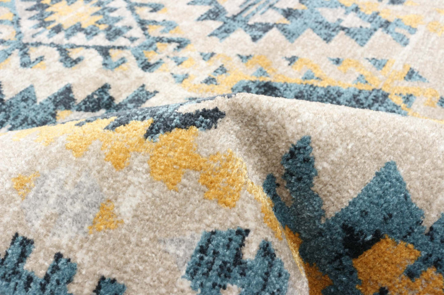 Tapis mosaïque taupe/bleu lavable en machine - 2'6 x 8'0|Carpette Mosaic taupe et bleue lavable à la machine - 2 pi 6 po x 8 pi 0 po|D86FKSIA