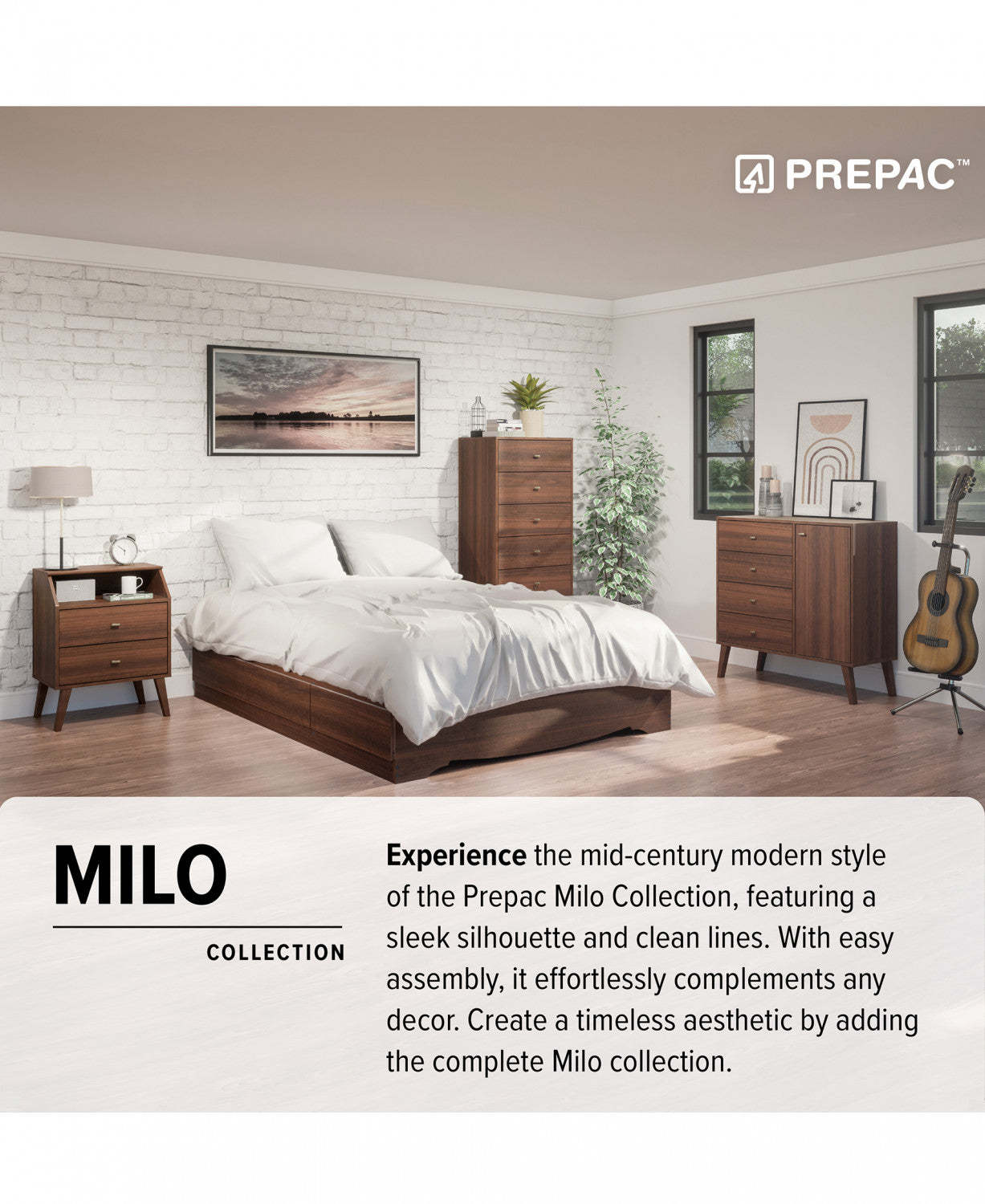 Bibliothèque moderne Milo Mid-Century avec 6 étagères, 2 portes et boutons au fini laiton brossé - Cerisier|Bibliothèque moderne du milieu du 20e siècle Milo avec 6 tablettes, 2 portes et poignées au fini laiton brossé - cerisier