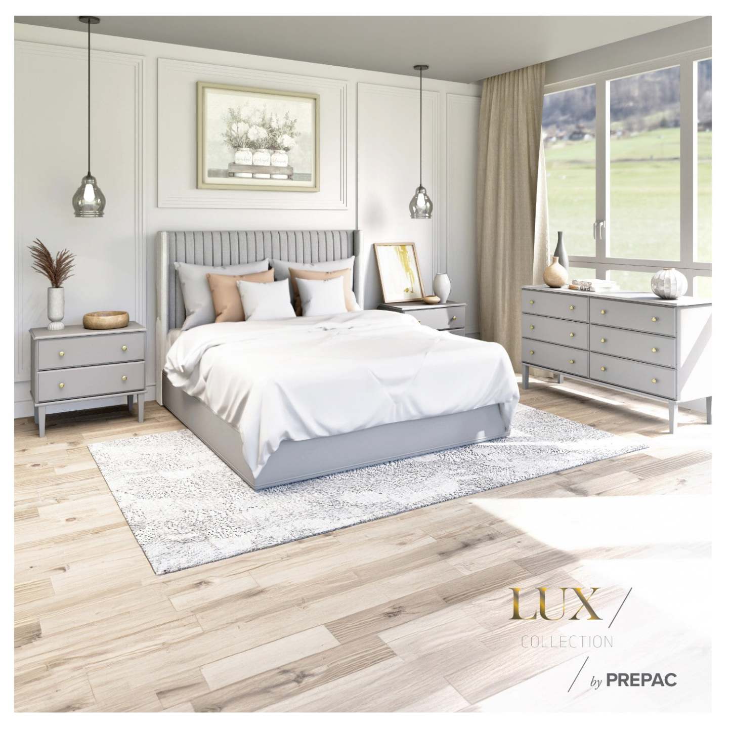 Prepac Lux 2-Drawer Nightstand - Grey|Table de nuit Lux de Prepac à 2 tiroirs - grise