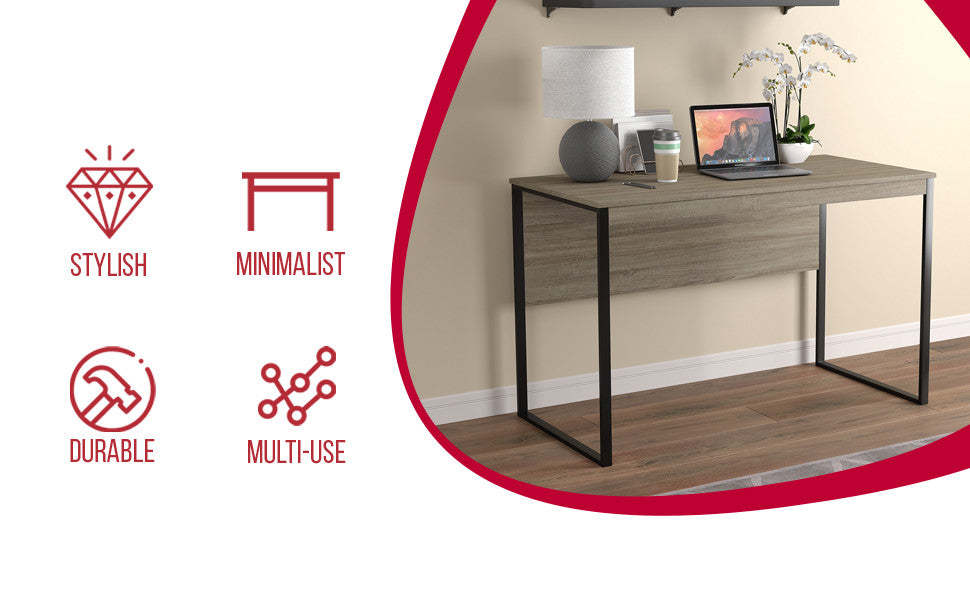 Bureau d'ordinateur 47" - Taupe foncé avec base en métal noir | Bureau d'ordinateur de 47 po - taupe foncé avec base en métal noir