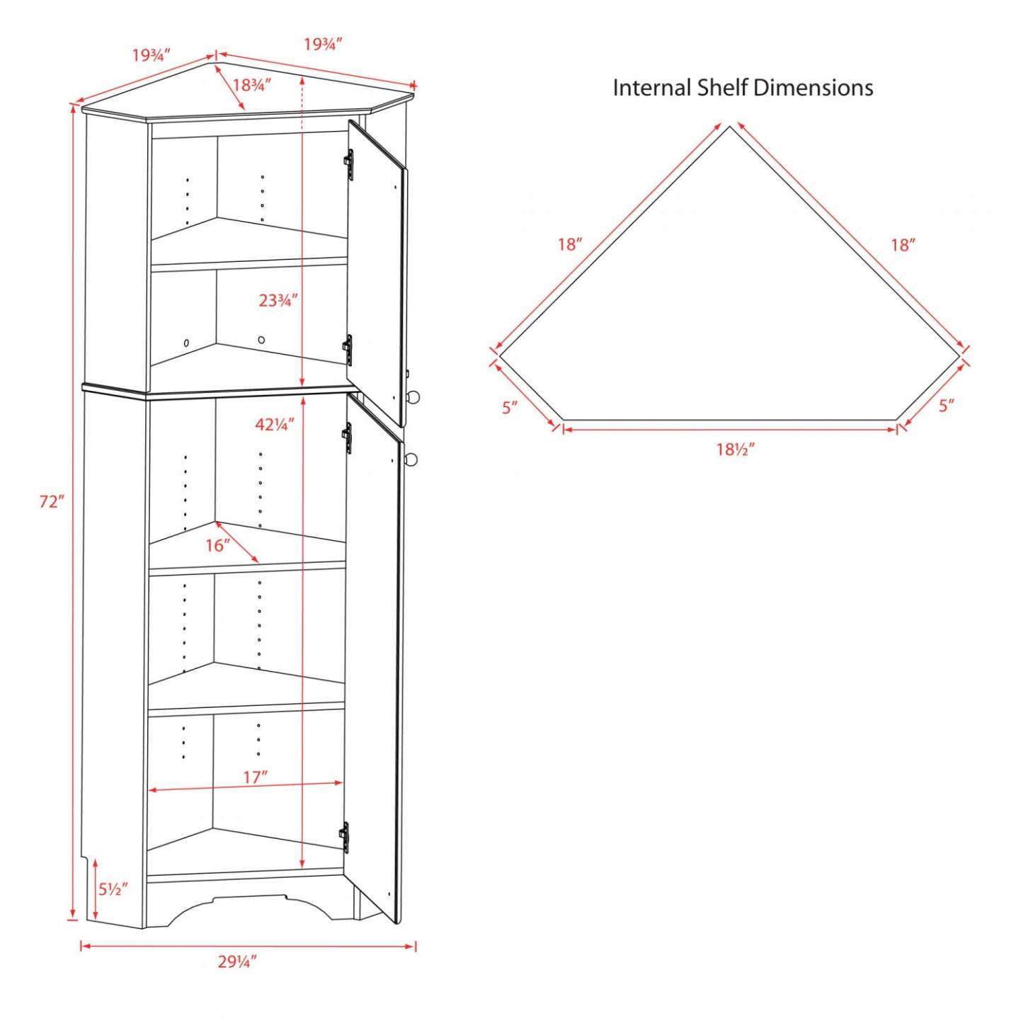 Elite Tall 2-Door Corner Storage Cabinet - Blanc|Armoire de rangement haute en coin Elite à 2 portes - blanche