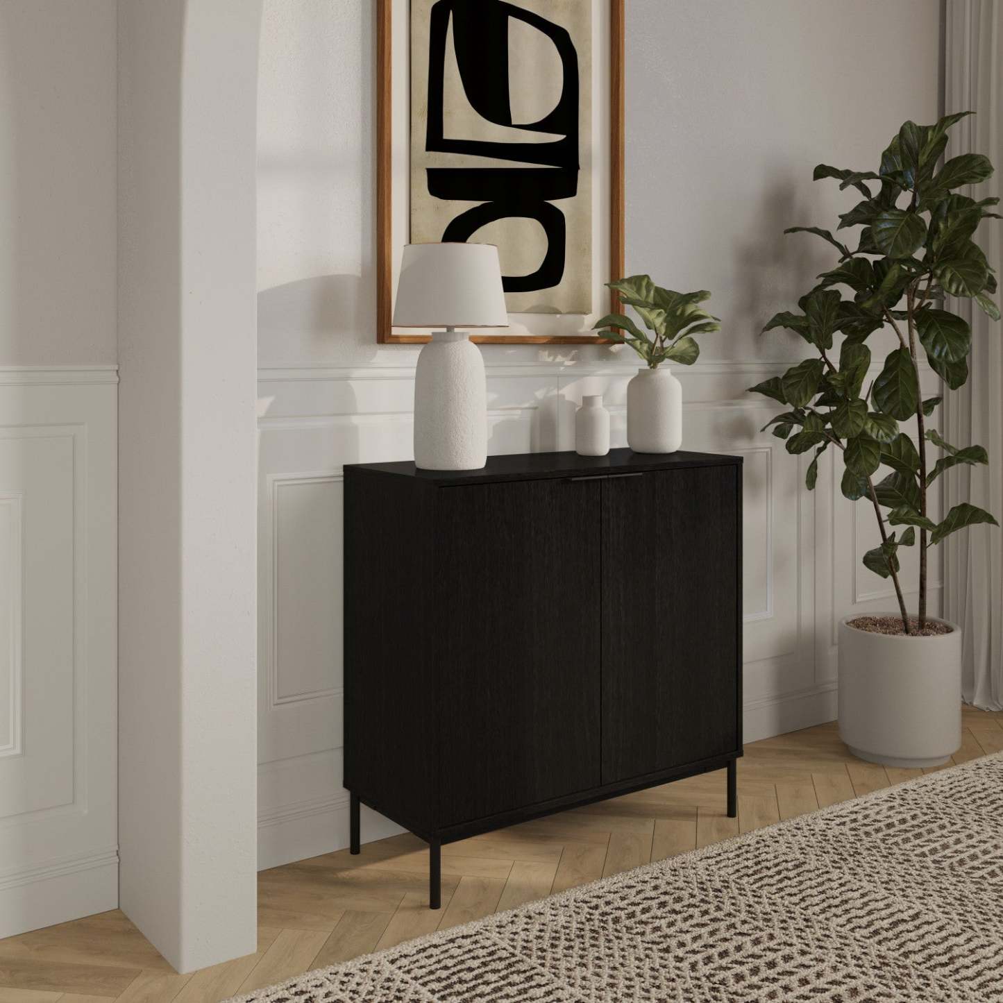 Nordika Armoire de rangement mince à 2 portes - Noir | Armoire de rangement mince Nordika à 2 portes - noire