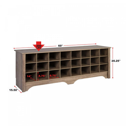 Twenty-Four Pair Shoe Storage Cubby Bench - Drifted Grey|Banc à compartiment de rangement pour 24 paires de chaussures - gris délavé