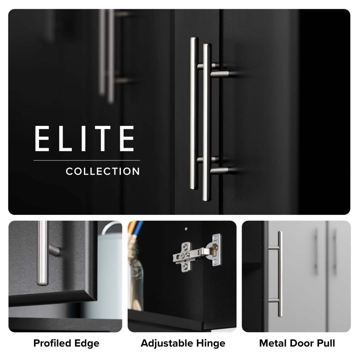Armoire de rangement profonde Elite avec tablettes fixes et réglables - Noir|Armoire profonde de rangement Elite avec tablettes fixes et réglables - noire