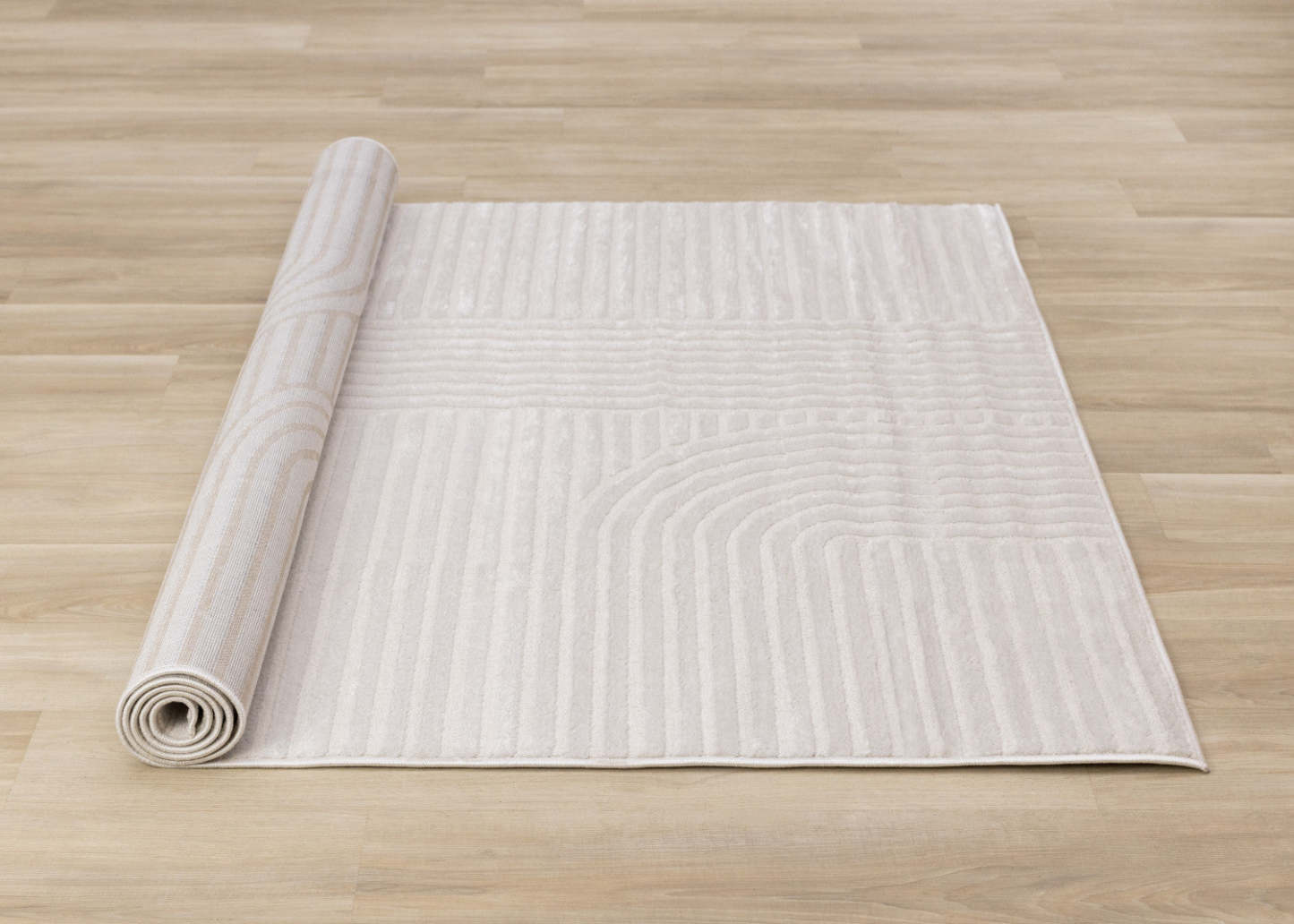 Carpette Leonardo blanche et grise à motif de rayures modernes - 5 pi 3 po x 7 pi 7 po