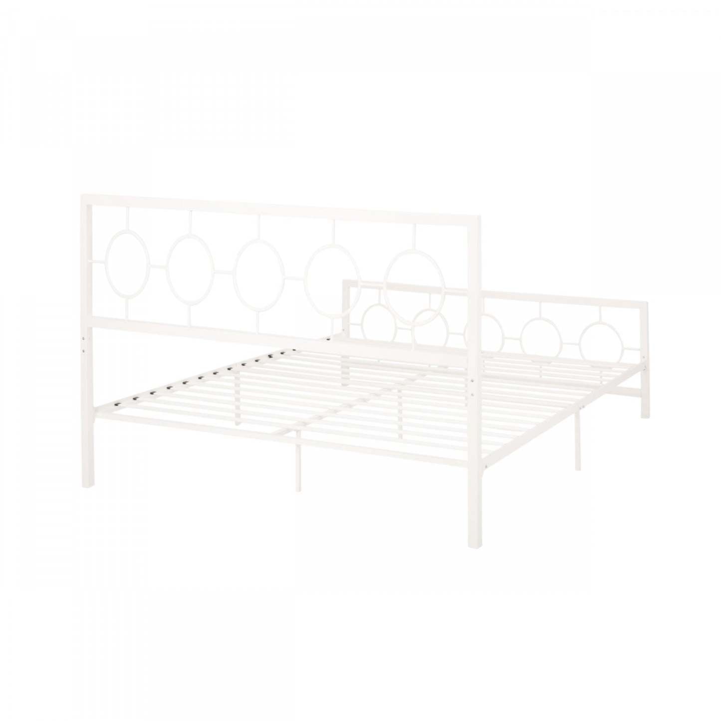 Cadre de lit Robert en métal avec tête et pied de lit au design circulaire, taille King, blanc | Robert Cadre de lit en métal avec tête et pied de lit au design circulaire, taille King, blanc