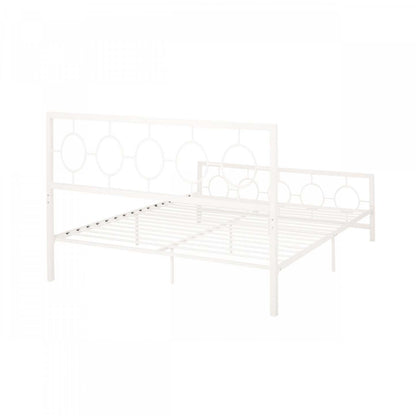 Cadre de lit Robert en métal avec tête et pied de lit au design circulaire, taille King, blanc | Robert Cadre de lit en métal avec tête et pied de lit au design circulaire, taille King, blanc