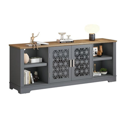 Meuble TV rustique décoratif à motif floral de 70 pouces, pouvant accueillir des téléviseurs jusqu'à 80 pouces.