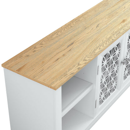 Meuble TV rustique décoratif à motif floral de 70 pouces, pouvant accueillir des téléviseurs jusqu'à 80 pouces.