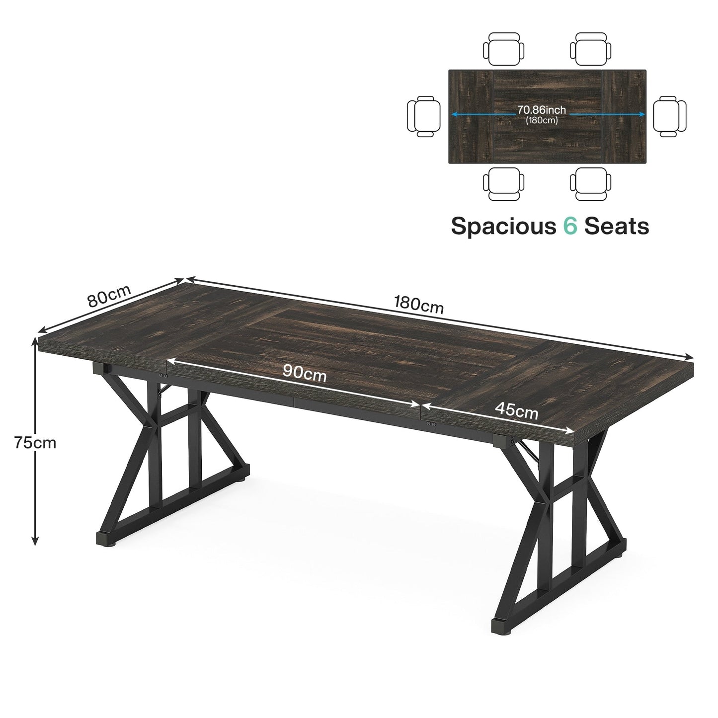 Bureau de direction de 70,8 pouces, grand bureau d'ordinateur, poste de travail