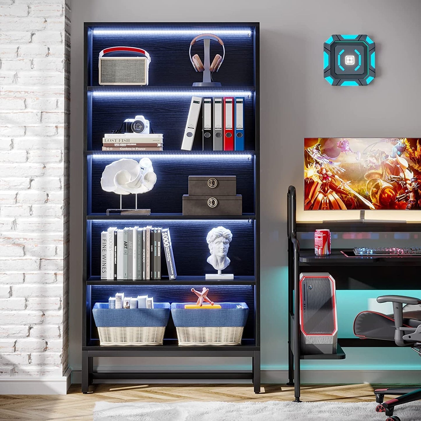 Bibliothèque de 180 cm de haut, étagère à 5 niveaux - 30 cm de profondeur x 80 cm de largeur x 180 cm de hauteur