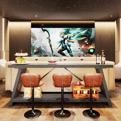 Console/table basse rustique en bois de 180 cm de long avec étagère de rangement