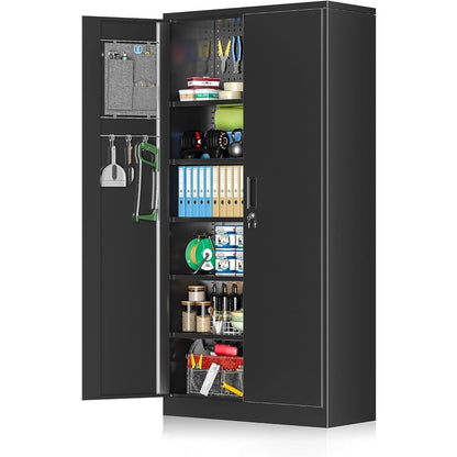 Armoire de rangement de 71 pouces avec étagères réglables pour garage, cuisine, garde-manger ou bureau.