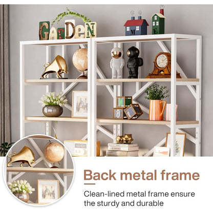 Bibliothèque industrielle 71, étagère à 6 niveaux en bois brun rustique, étagères ouvertes