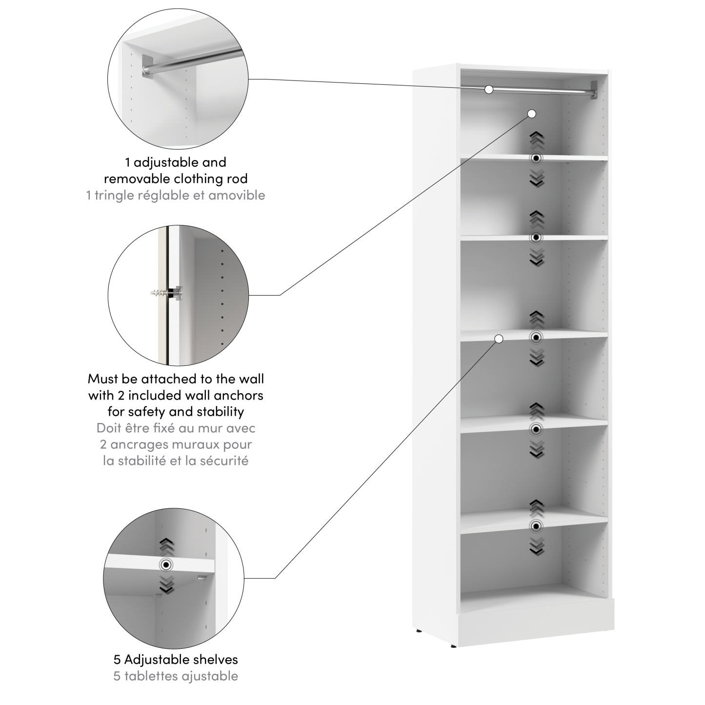 Bestar Florence 25 Modular Reach-In/Walk-In Système avec étagères - Blanc|Système de garde-robe et pièce-penderie modulaire Florence de Bestar de 25 po avec tablettes - blanc