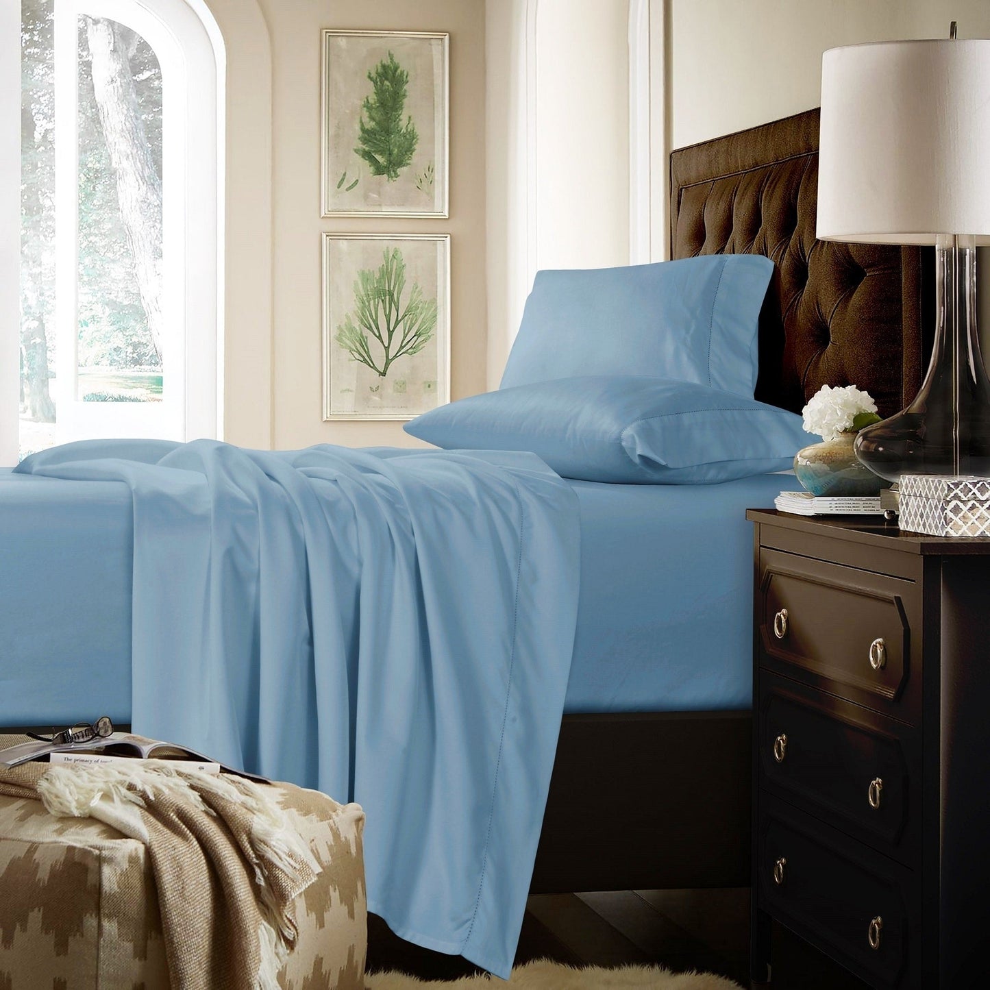 Ensemble de draps en coton 750 fils/cm² à poches extra profondes avec drap plat surdimensionné